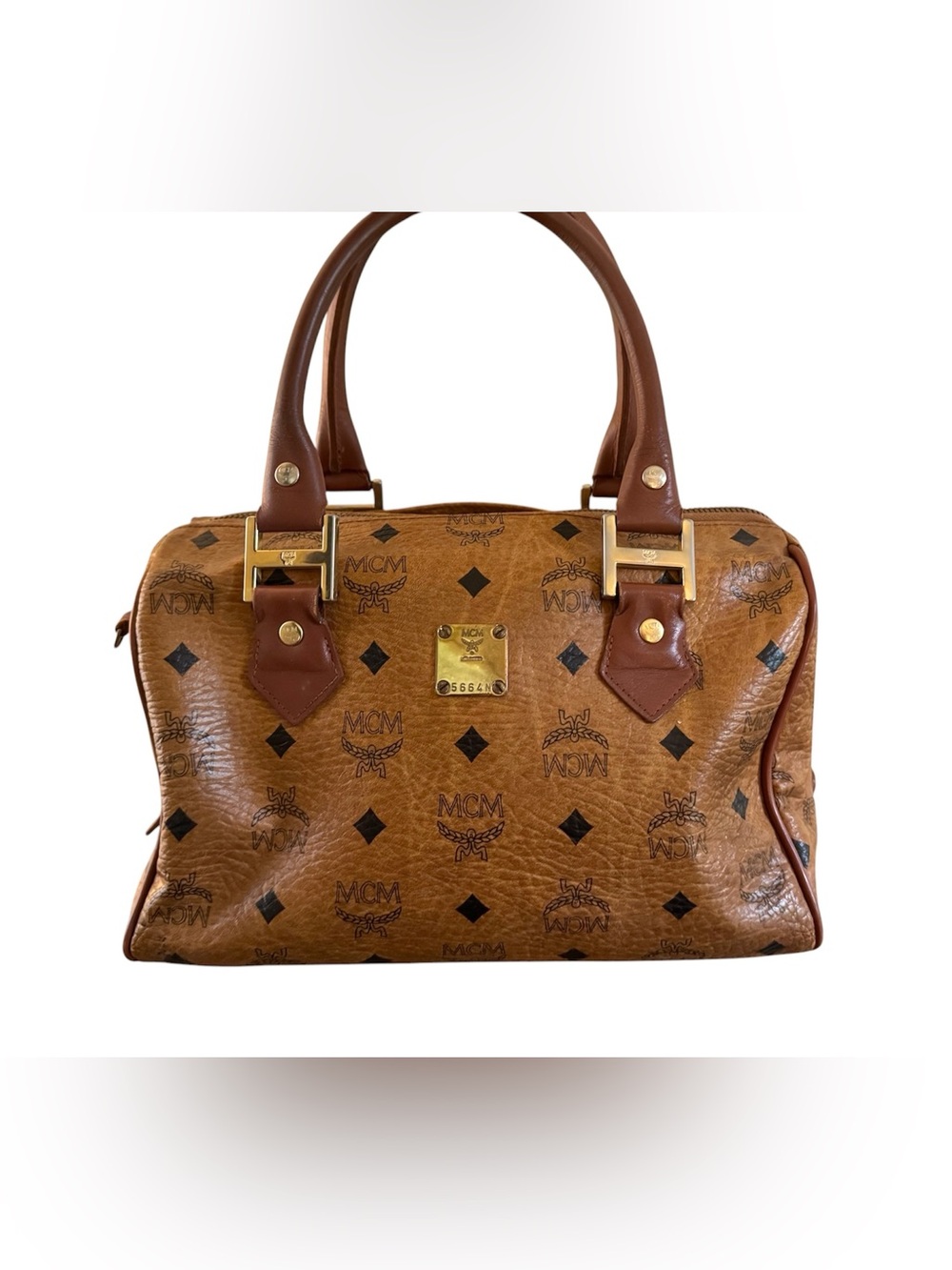 Vintage MCM Visetos Boston Bag Speedy Style Satchel Cognac Monogram Authentic